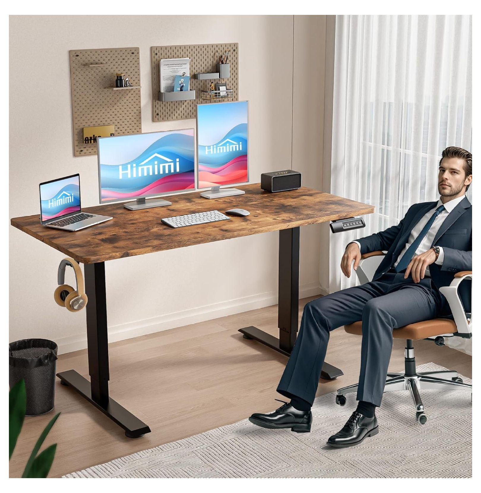 Electric Standing Desk x 24 inch for Home Office,Sit-Stand Adjustable Desk with Memory Presets,Height Adjustable Desk for Gaming/Working,Free Hook, Lockable Wheels,Brown