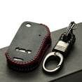 thumbnail image 4 of Vitodeco Genuine Leather Flip Key Fob Case Cover Compatible with KIA New Emblem 2021 - 2025 (4-Button, Black/Red), 4 of 5
