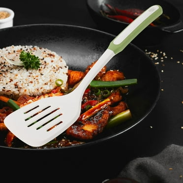 OUNONA Silicone Slotted Turner Spatula Heat Resistant Non Stick Cooking Tool with Short Handle 1 Piece