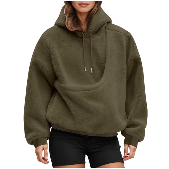 GWAABD Pet Pouch Hoodie for Women Kangaroo Pocket Hoodie Dog Pouch Sweatshirts Pet Carrier Pullover Long Sleeve Tops Army Green XL