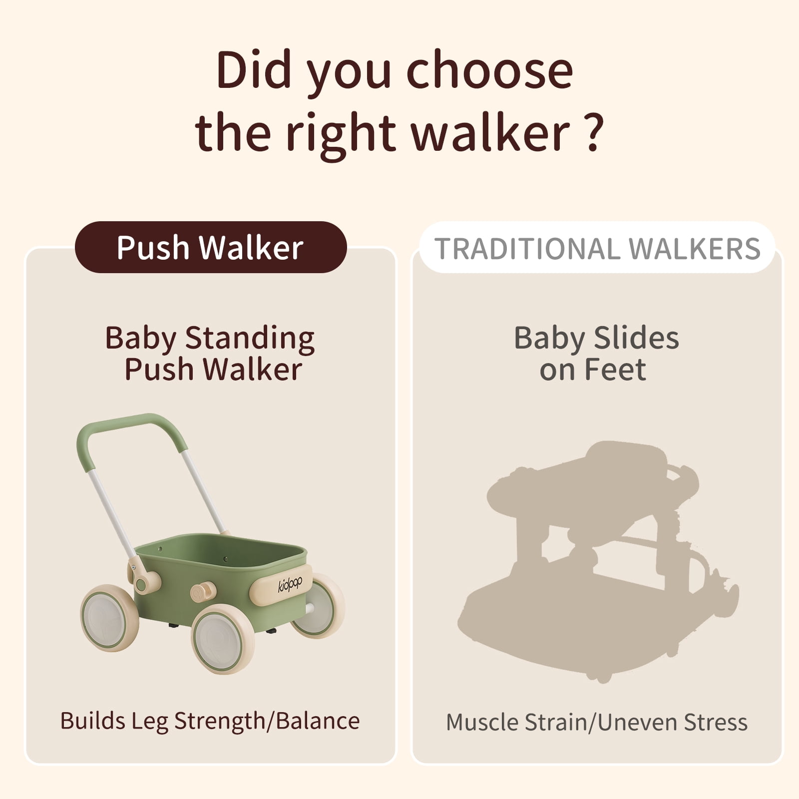 Kidpop PULA Baby Push Walker with Wheels Toddler Wagon for First Learner Baby Toys 6-12 Months, 1 Year Old Birthday Gifts, Indoors and Outdoors