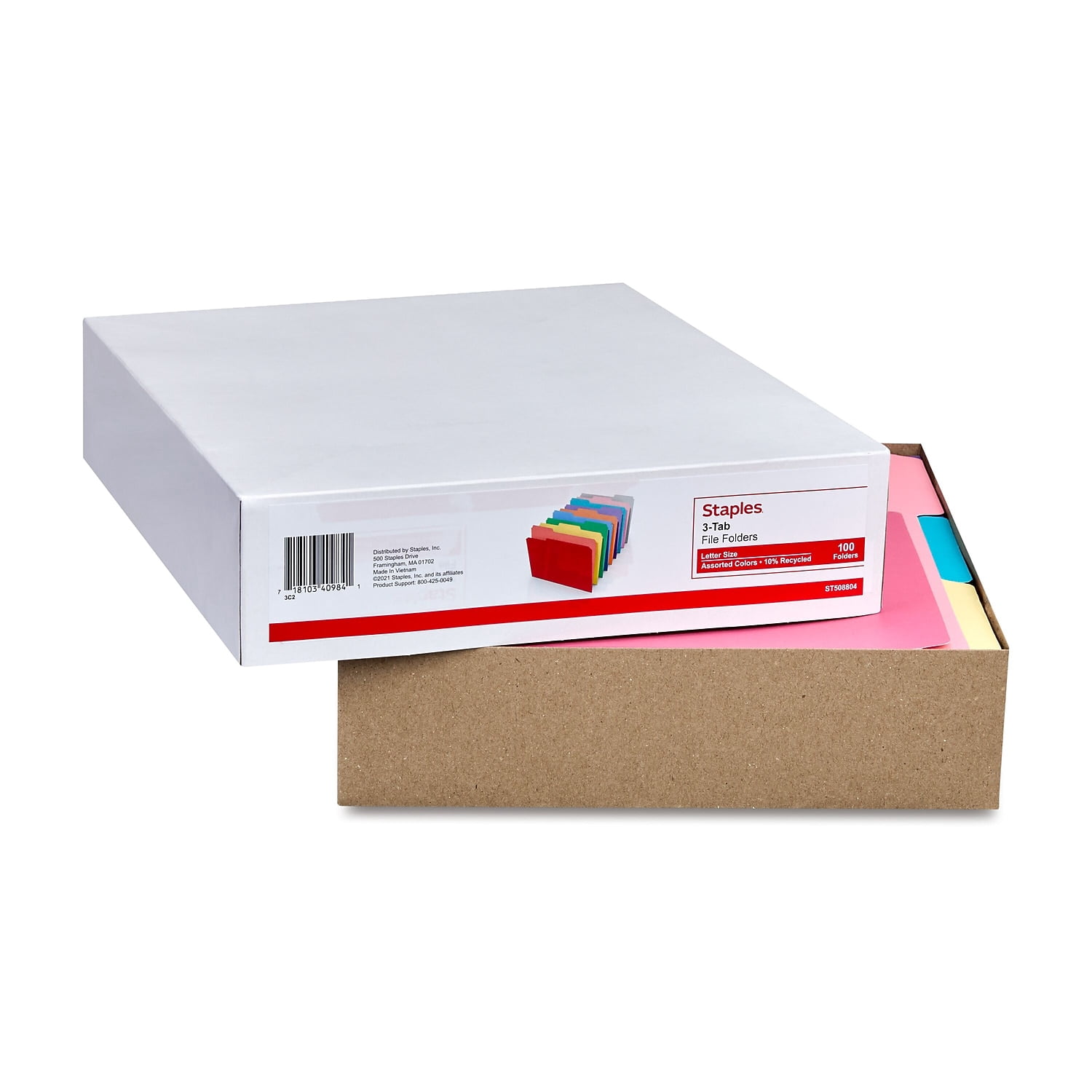 HITOUCH BUSINESS SERVICES File Folders 1/3 Cut Letter Size Assorted Colors 100/Box TR508804/508804