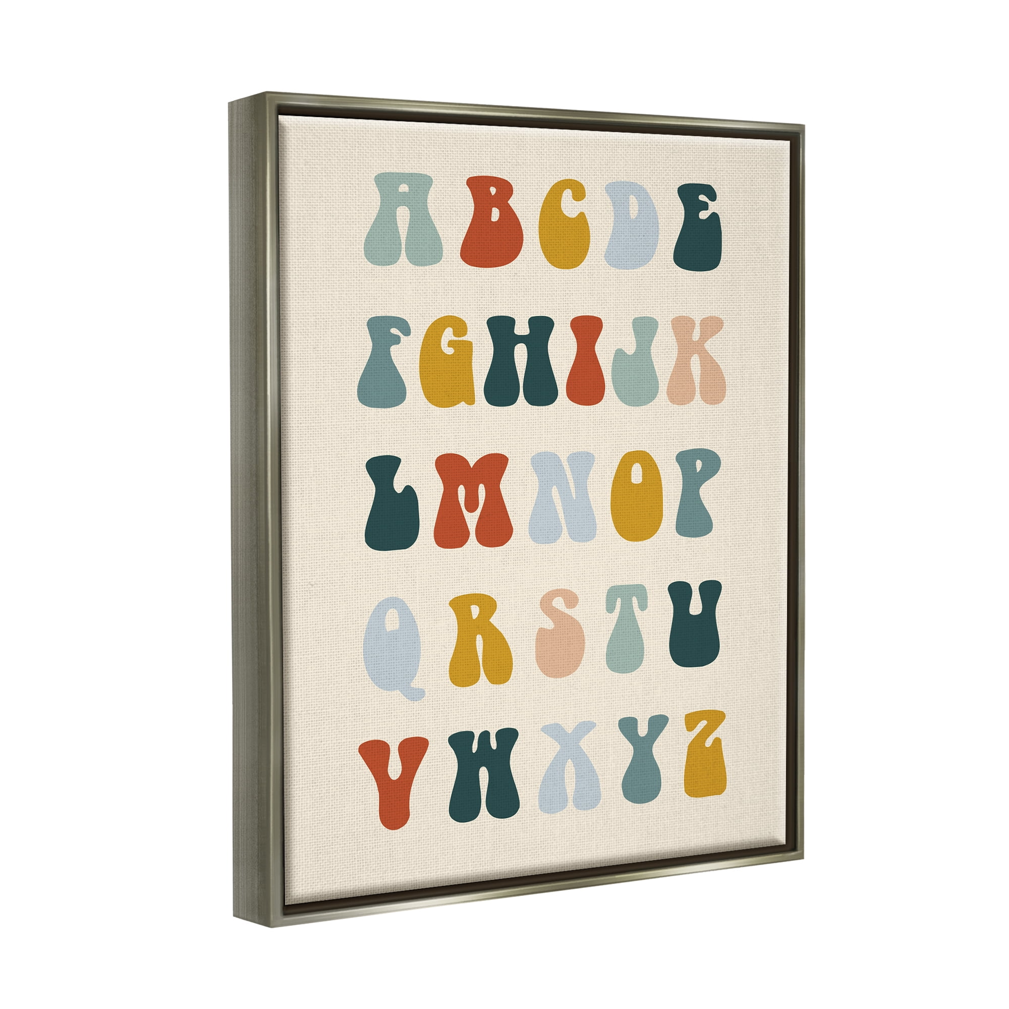 Stupell Industries Earthy Alphabet Letters Typography Painting Gray Floater Framed Canvas Art Print Wall Art, 25 x 31