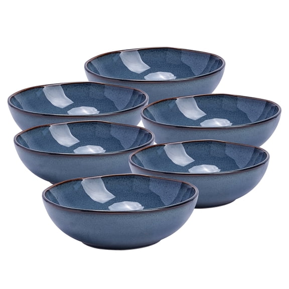 6-Piece 9'' Serving bowl, Organic Shape Highland bowls, Microwave and Dishwasher Safe, Reactive glaze Blue