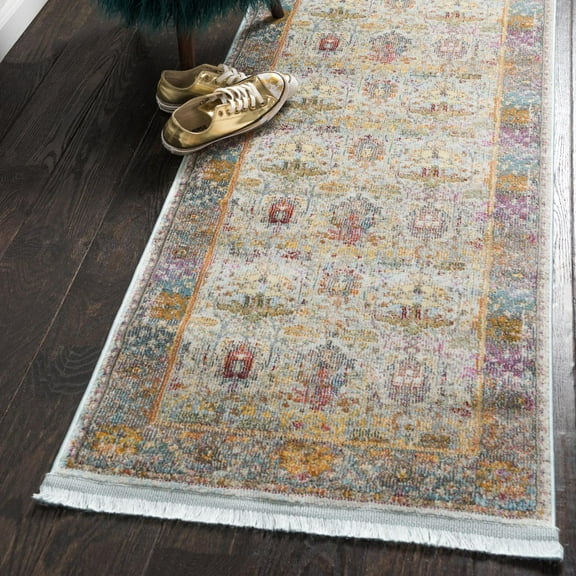 Unique Loom Baracoa Collection Area Rug - Eltemplete (2' 2" x 6' 1" Runner Light Blue/Blue)