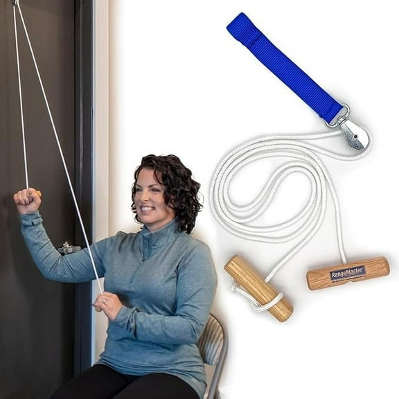 RangeMaster Econo Ranger Shoulder Pulley │ Physical Therapy Exercises │ Aids in Recovery and Rehabilitation │ Increases Mobility │ Wooden Handles for Comfort │ Web Strap Door Attachment