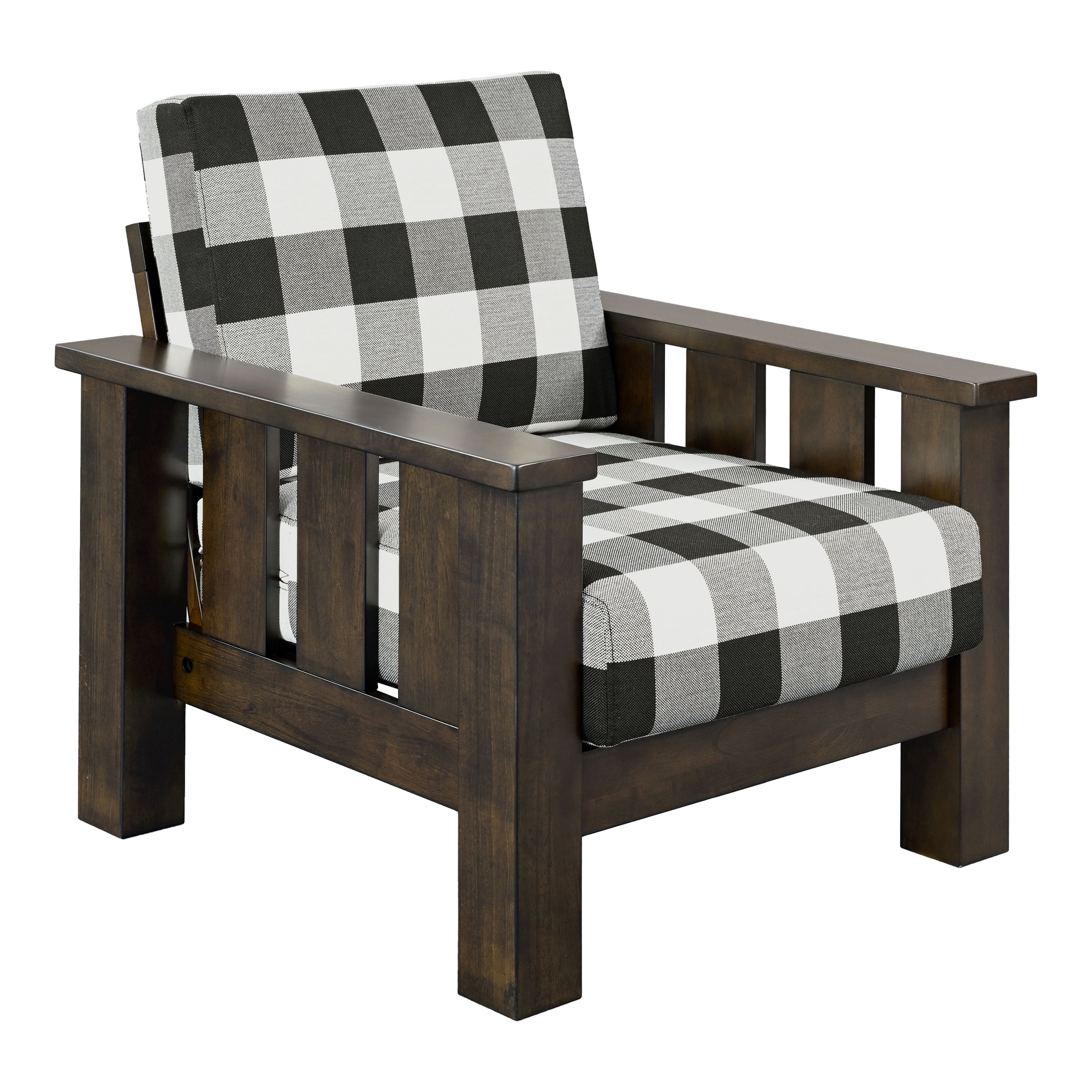 Furniture of America Moose Rustic Solid Wood Plaid Pattern Cushion Armchair, Dark Walnut