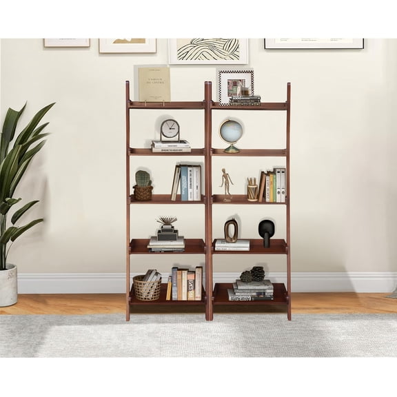Lean To Shelf Units With 5 Shelves in Espresso - Set of 2 Pieces