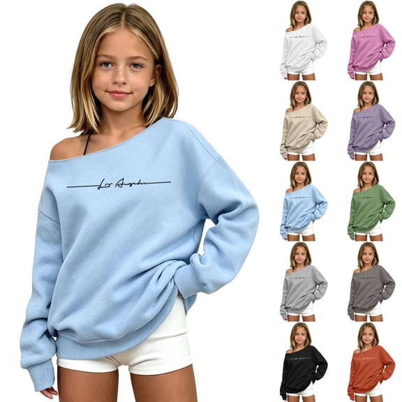 Shadoumai Girls Off The Shoulder Sweatshirt Y2k Long Sleeve Crop One Shoulder Pullover Fall Teen Girl Cropped Shirt Top