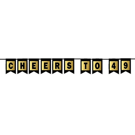 Cheers 49th Brithday Anniversary Black & Mettalic Gold Handing Party Wall Decoration Bunting Banner