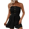 thumbnail image 1 of Timegard Rompers for Women Summer Casual 1 Piece Sleeveless Smocked Button Drawstring Wide Leg Short Jumpsuit, 1 of 6