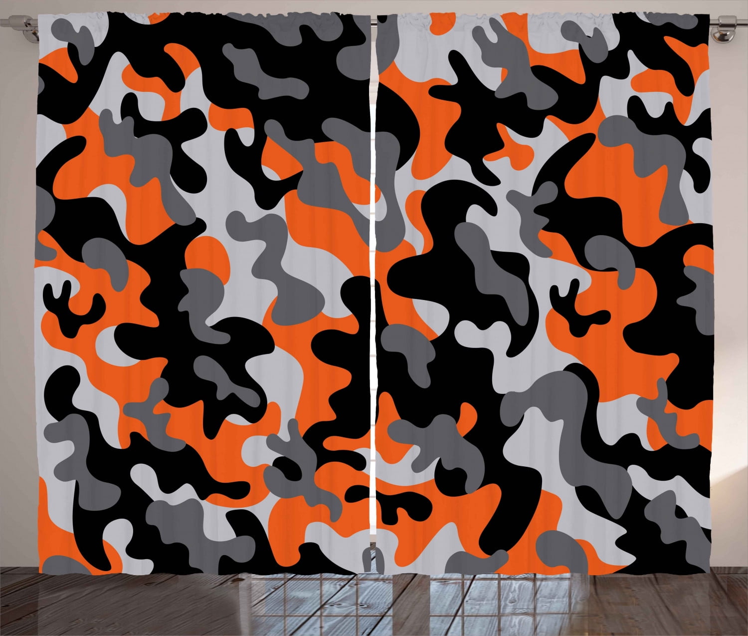 Camo Curtains 2 Panels Set, Vibrant Artistic Camouflage Lattice Like