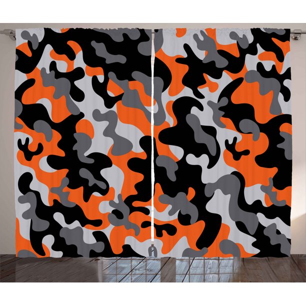 Camo Curtains 2 Panels Set, Vibrant Artistic Camouflage Lattice Like