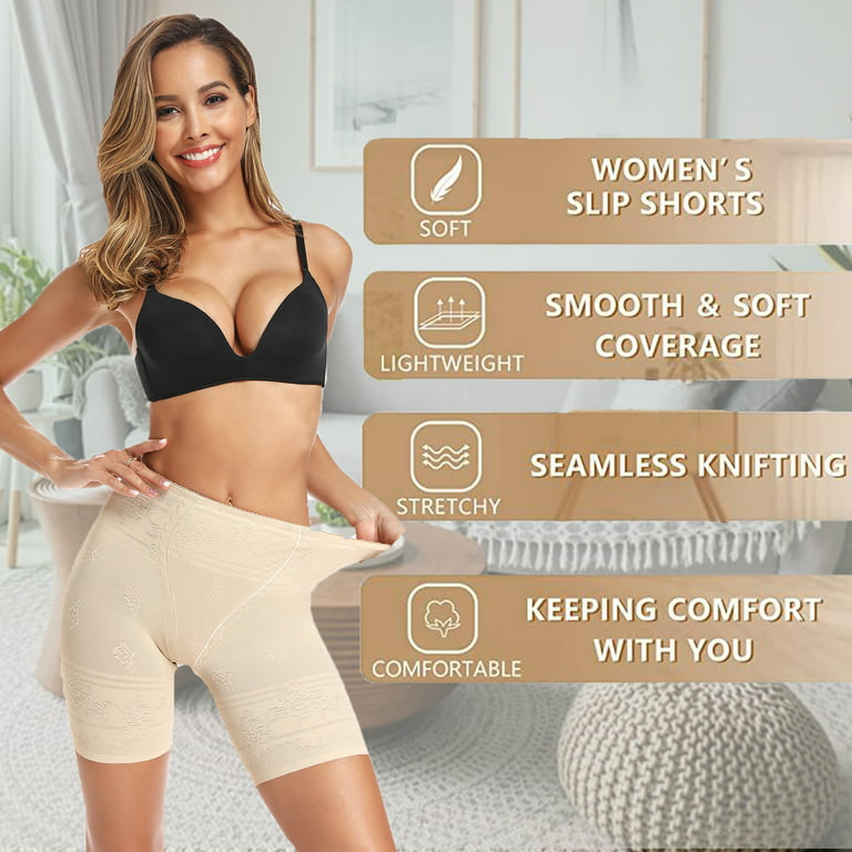 Joyshaper Slip Shorts for Women Under Dresses Anti Chafing Thigh Bands Lace  Underwear Thigh Slimmer Panties(Beige-XL)