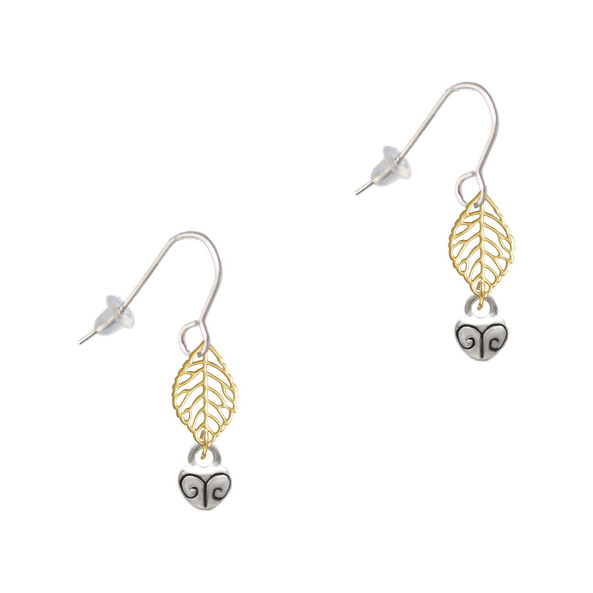 Delight Jewelry Silvertone Mini Scroll Heart Goldtone Leaf French Earrings