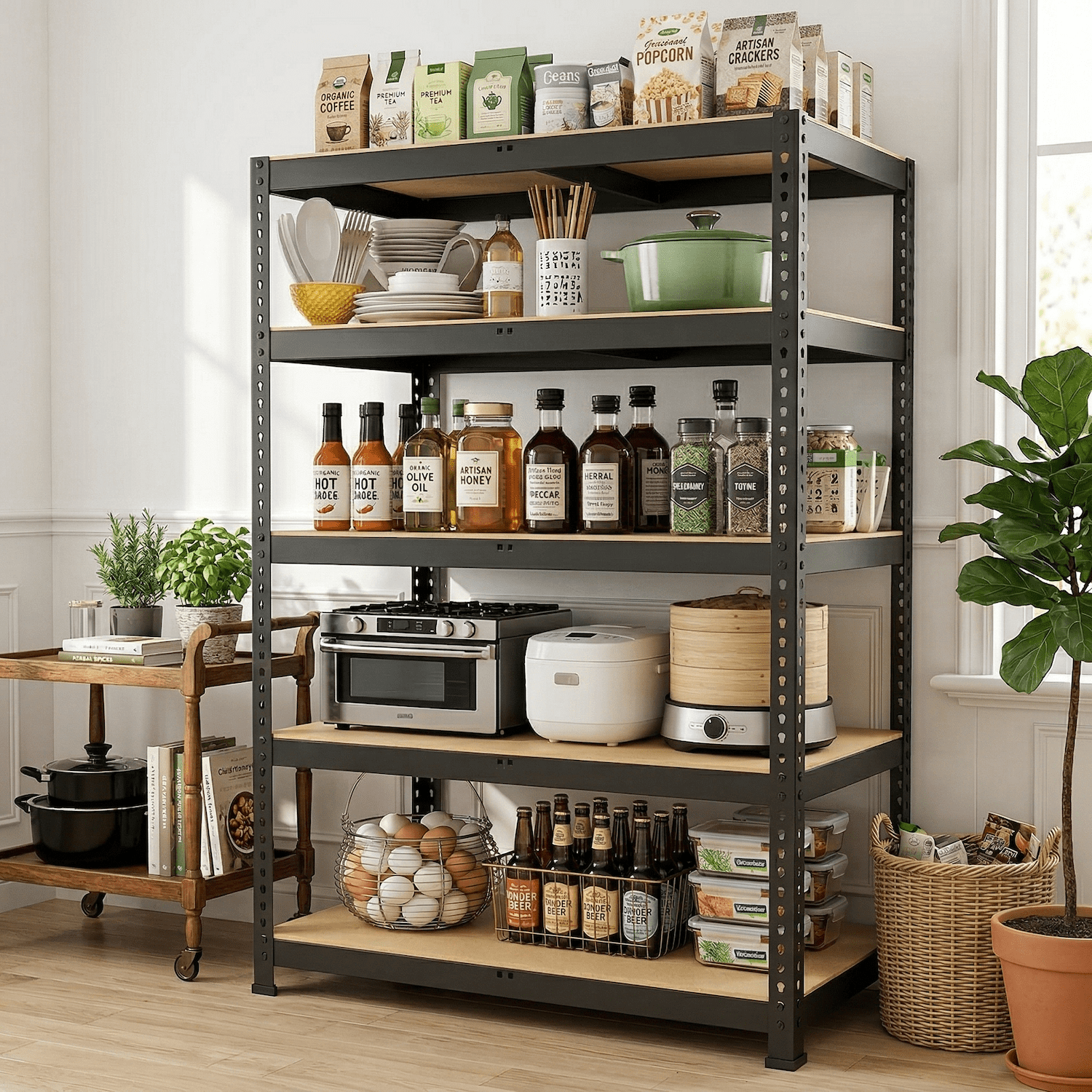 Heavy Duty Garage Shelving Unit, 2000 lbs Metal Storage Shelves, 5-Tier Adjustable Steel Shelving Rack, Freestanding Garage Storage Rack, Easy Assembly, 60" H for Basement Pantry Warehouse