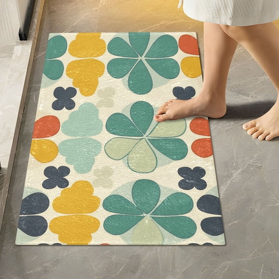 Yayeee Bath Rug for Bathroom Floor Non Slip Rectangle Fluffy Soft Absorbent Mat, 16"x24", Beige Clover Pattern