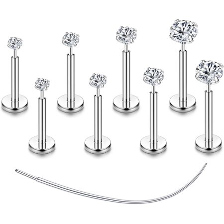 Flat Back Earrings Stud G23 Titanium Threadless Piercing Kit - Cartilage Earrings for Women Men - Hypoallergenic Tragus | Conch | Rook | Daith | Medusa | Lip | Labret | Nose Piercings Jewelry[e273]