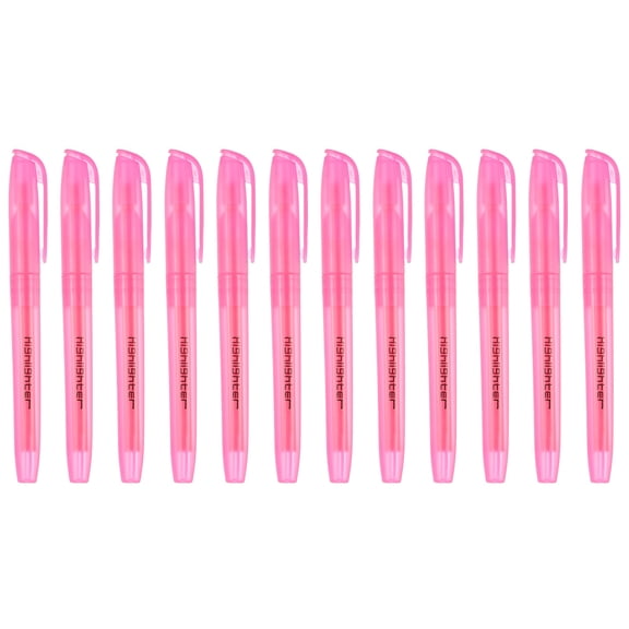 Pink Highlighter, 12Pack High Lighters No Bleeds Highliters Pens Neon Clear View Bright Quick Dry Pocket Marker Pen Sticks Chisel Tip Cute for Books Office Adults, Transparent