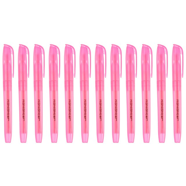 Pink Highlighter, 12Pack High Lighters No Bleeds Highliters Pens Neon Clear View Bright Quick Dry Pocket Marker Pen Sticks Chisel Tip Cute for Books Office Adults, Transparent
