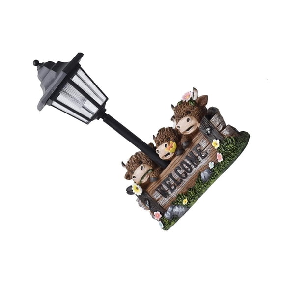 Rural Highlands Cattle Statue Solar Garden Sculpture Weather Resin Decoration Backyard Landscape Welcome Plaques