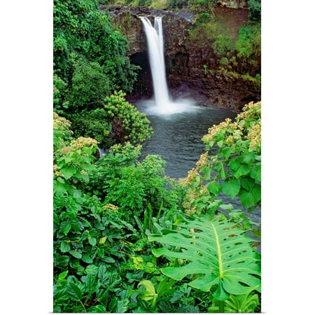 Great BIG Canvas | Rolled Greg Vaughn Poster Print entitled Hawaii, Big Island, Rainbow Falls, Pool Surrounded By Tropical Foliage