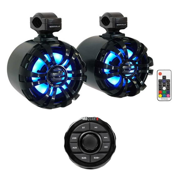 MB QUART GMR-1.5B Marine Bluetooth Receiver w/USB/Aux (2) LED Tower Speakers