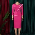 thumbnail image 3 of AURA Plus Size Belted Pencil Midi Dress High Waist Crewneck Long Sleeve Elegant Office Work Dress with Zipper, 3 of 10