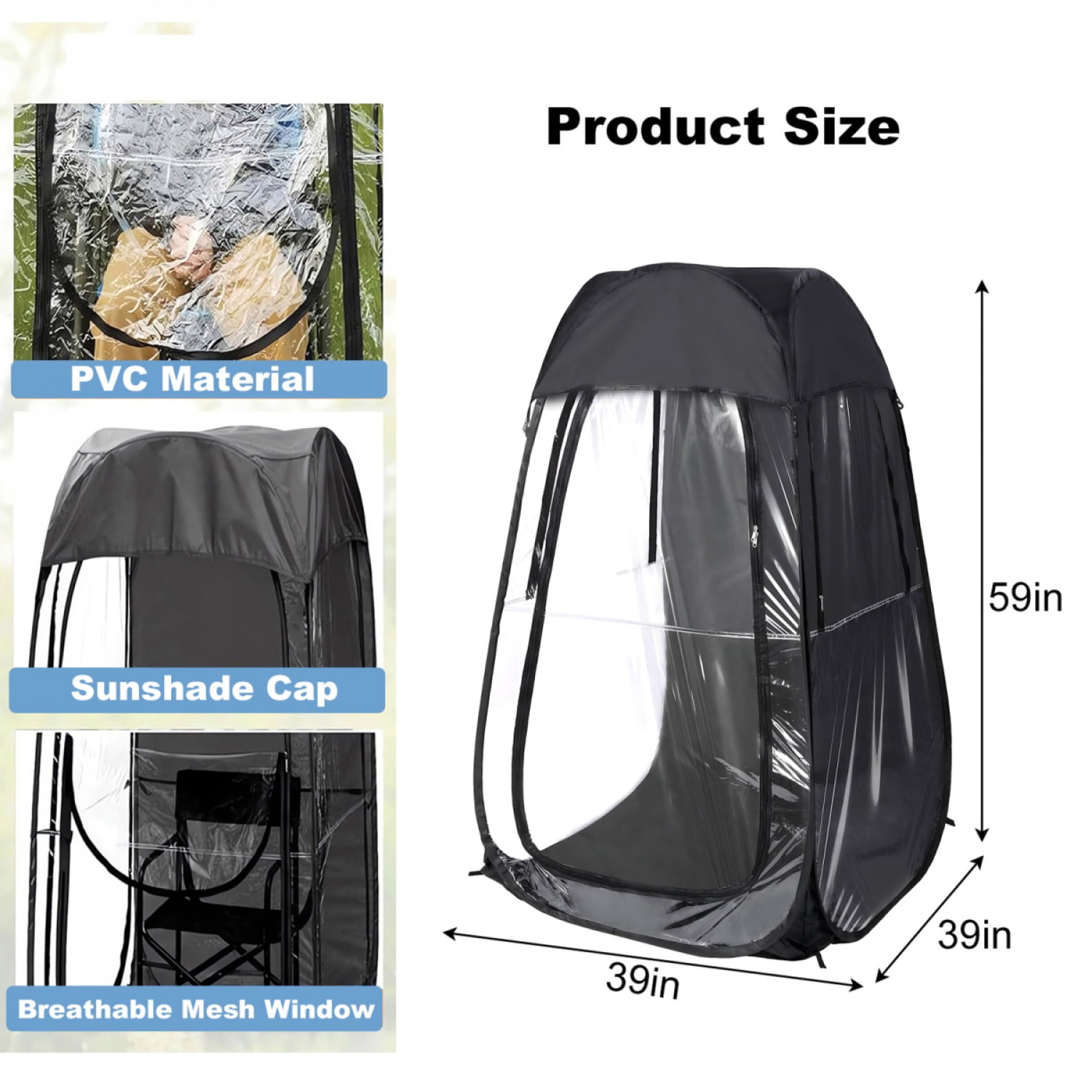 Windproof Rainproof Portable Pop Up Sports Tent Black Lightweight Shelter For Outdoor Sports Events Fishing Camping