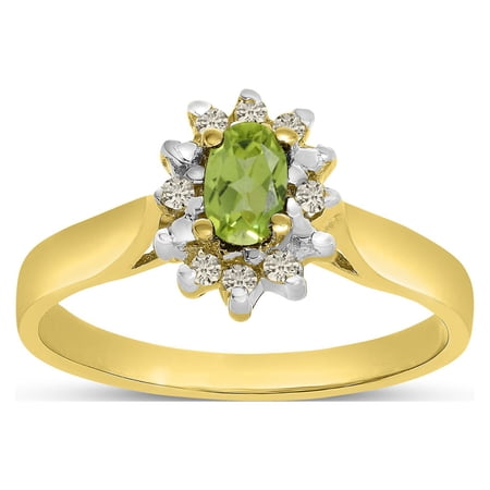 14k Yellow Gold Oval Peridot And Diamond Ring