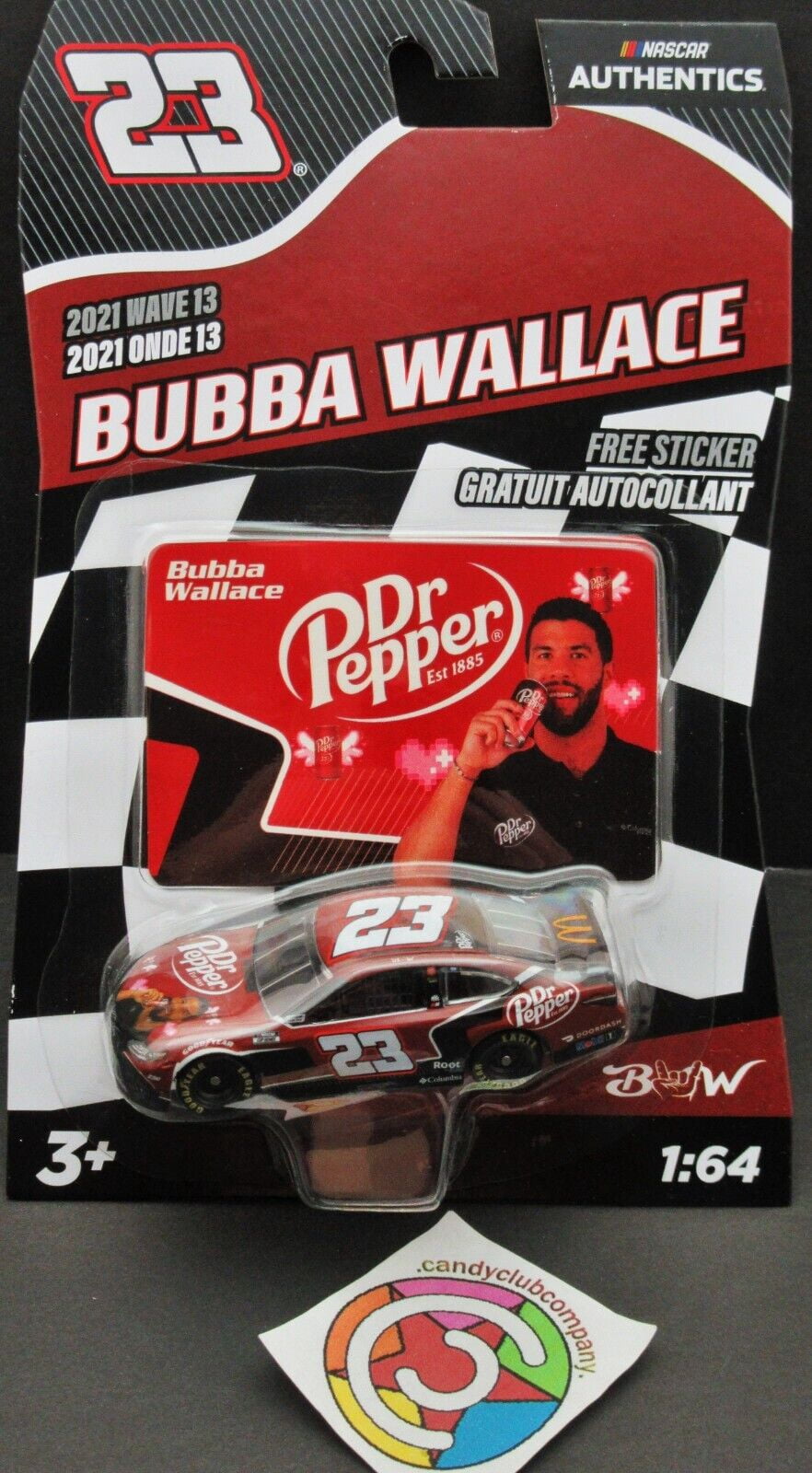 Bubba Wallace ~ Auto Ins~ NASCAR Authentics ~ w/Sticker ~ Die Cast 1:64 Scale