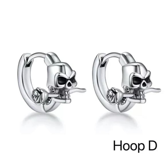 HOOUN Mens Unisex Gothic Punk Ear Stud Small Hoop Earrings Rock Jewelry Surgical Steel-Hoop D