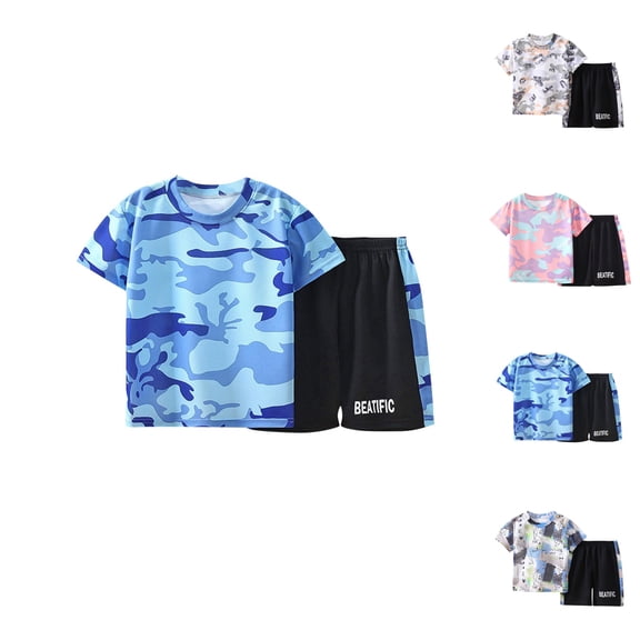 YHAJDS Boys 2 Piece Outfits Beatific Graffiti Print Short Sleeve Round Neck T Shirt and Elastic Waist Shorts Set