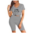 thumbnail image 4 of MKLEKYY Jeans pour Femmes Ensemble Deux Pièces pour Femmes Manches Courtes Col en V Ensemble Shorts Patalon Femmes, 4 of 5