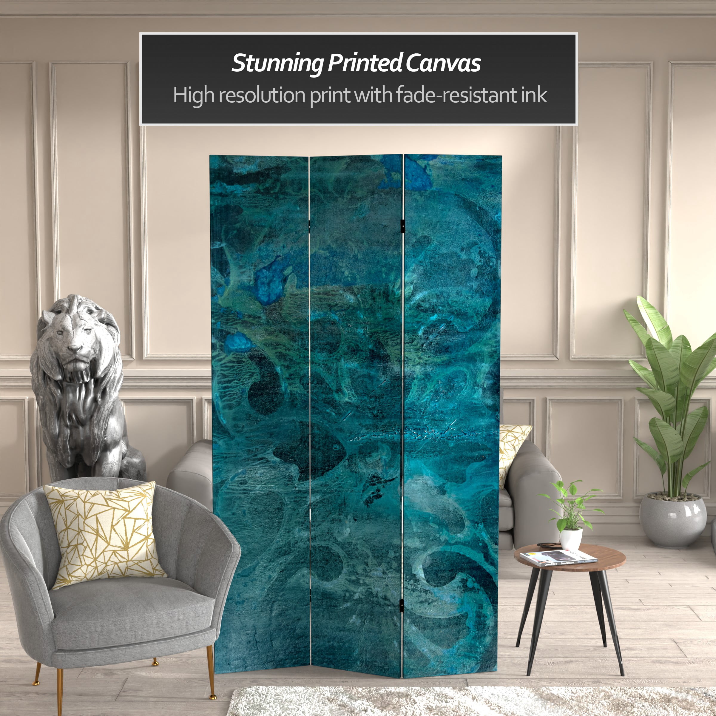 7 ft. Tall Double Sided Deep Blue Sea Canvas Room Divider