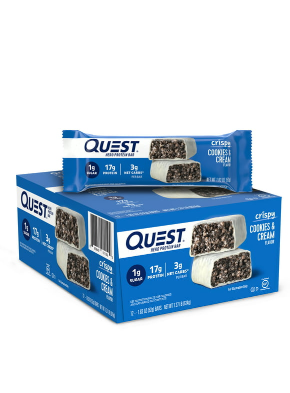 Quest Nutrition Hero Protein Bars, Low Carb, Gluten Free, Cookies & Cream, 12 Count
