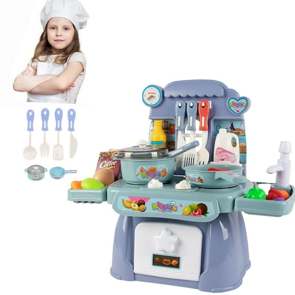 Darzheoy Kitchen Toys Imitated Chef Light Music Pretend Cooking Food Play Set, Children Girl Toy Gift Toy Kitchen Sink with Running Water and Electronic Induction Stove