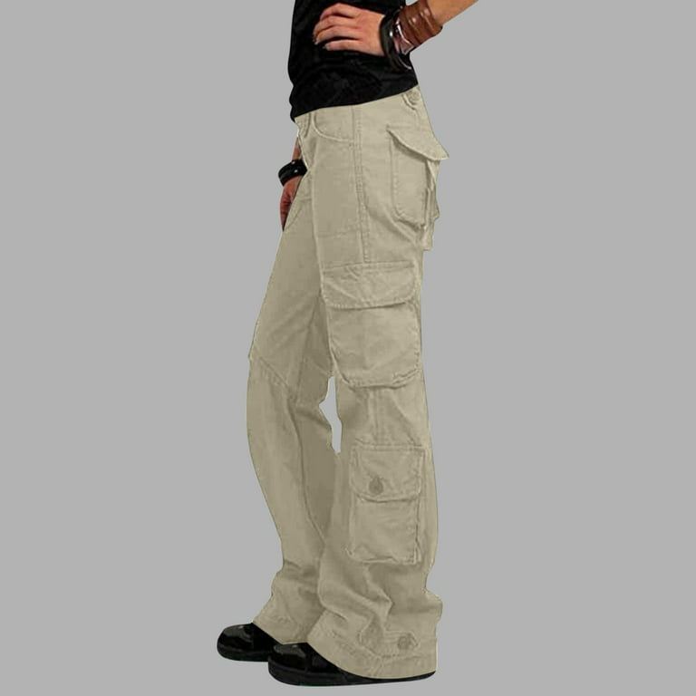 Lilgiuy Women Low Waist Baggy Pants Loose Pocket Jogger Trousers