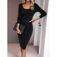 thumbnail image 4 of Women 2025 Summer Ribbed Short Sleeve Bodycon Maxi Dress Side Slit Knit Square Neck Long Sundress Black L, 4 of 7
