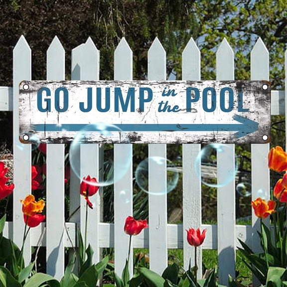 Vintage Aluminum Sign Jump Into The Pool UV Printed Metal Plaque Home Garage Cafe Restaurant Bar Waterproof Dustproof Decor