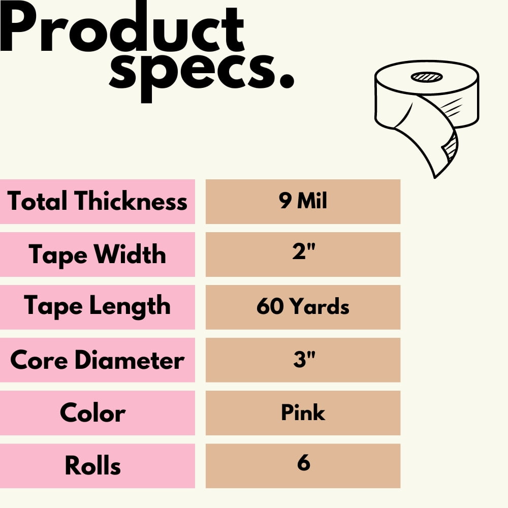 SSBM 9 Mil - Pink Heavy Duty Adhesive Duct Tape Perfect for Patching & Repairing, High Durability, Residential & Industrial Purpose, 2" x 60 Yards 6 Rolls