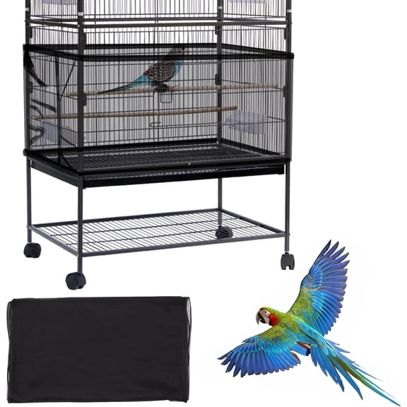 SIMDOO 2 Pack Bird Cage Seed Catcher, Large Bird Cage Cover, Adjustable Soft Airy Nylon Mesh Net, Birdcage Cover Skirt Seed Guard for Parrot Parakeet Macaw African Round Square Cages (Black)