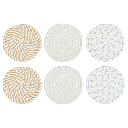 Drink Coasters Cotton Woven Coaster Set Absorbent Coaster Protection Heat-resistant Table Mat Drink Coasters with Holder Ideal for Coffee Tables and Home Decor Tabletop 4.4x4.4 inch(Navy)