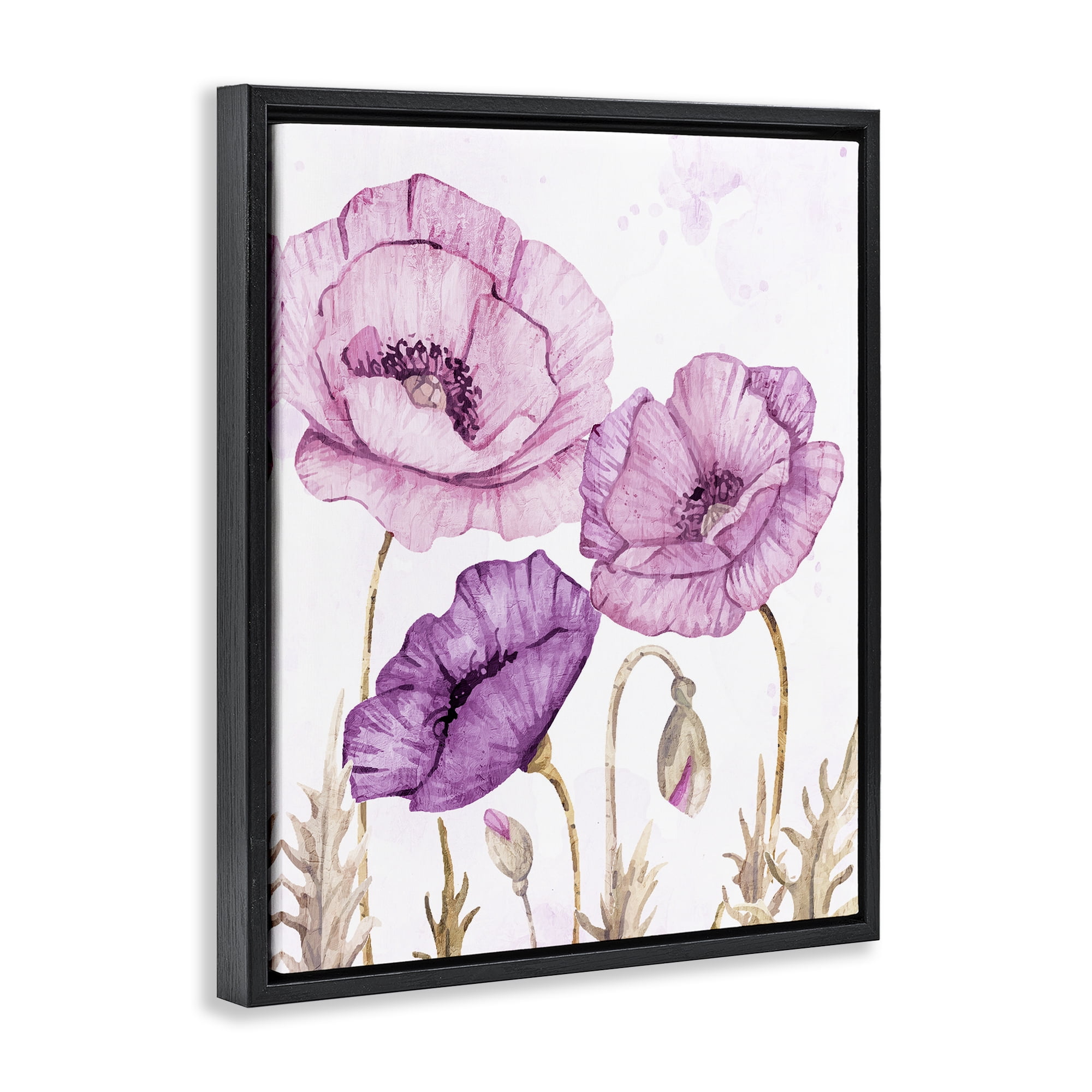 Stupell Industries Bright Purple Poppies Black Framed Floater Canvas Wall Art, design by Kim Allen
