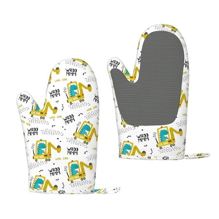 

Zufioo Dinosaur on Excavator Print Silicone Anti-Scalding Gloves Kitchen Hanging Rope Gloves Kitchen Utensils Suitable for Barbecue Baking Cooking