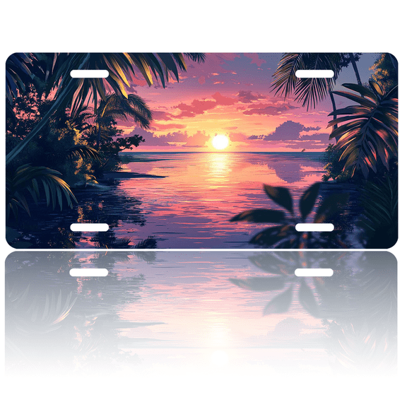 1 Pcs 2D Flat License Plate Covers & Frames, Tropical Sunset by For Decorative Front, Waterproof For Decoration Aluminum License Plate Covers & Frames Cover For Men Women, 12" X 6"
