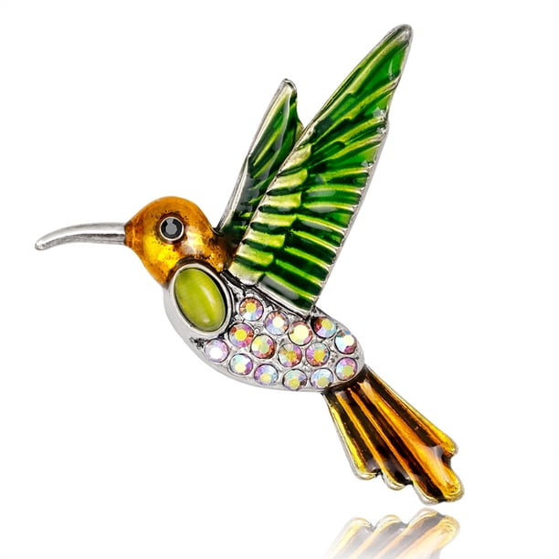 Broche de colibrí esmaltado azul pájaro en tono dorado, Cristal Esmalte Metal