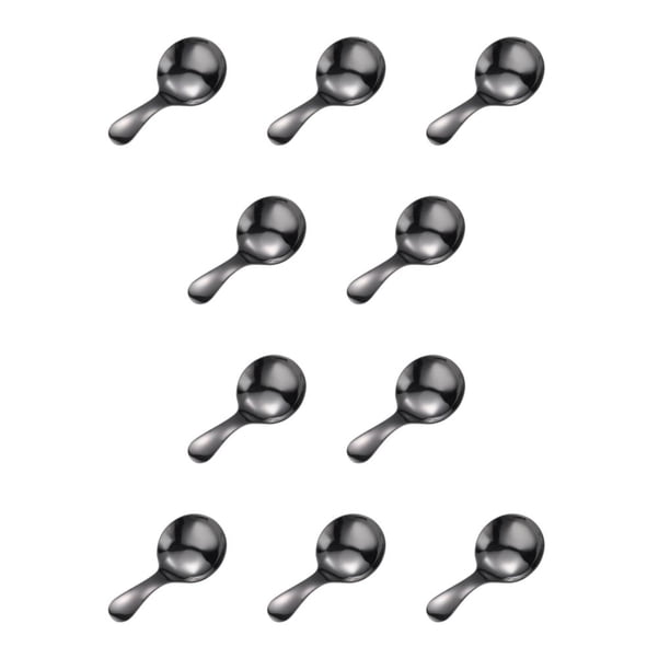 Billuyoard Cuchara de acero inoxidable Cabeza redonda Antióxido Mango corto brillante Azúcar Sal Helado Cucharadita Cubiertos Vajilla Negro Negro 10Conjunto