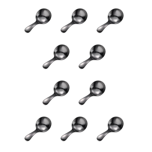 Toystoory Cuchara portátil de cabeza redonda antioxidante brillante mango corto azúcar sal pudín pastel cucharadita cubiertos vajilla negro Negro 10piezas