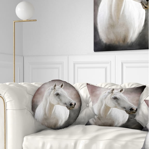 Designart Lovely White Horse - Animal Throw Pillow - 12x20